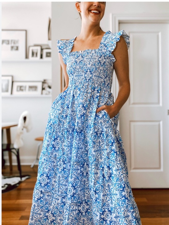 Hill House Dresses & Skirts - Hill House Blue & White Smocked Tiered Maxi Dress